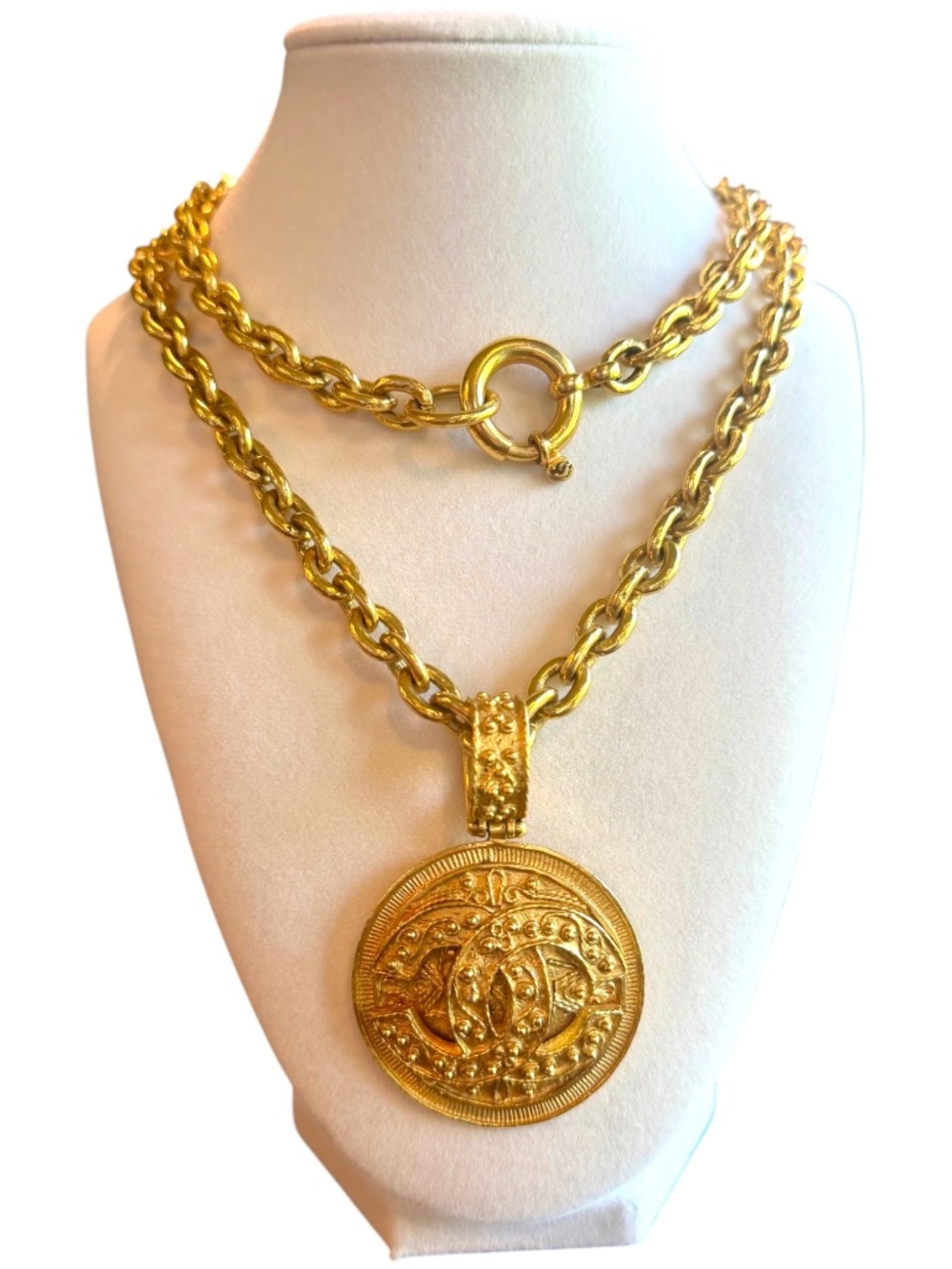 Chanel Vintage 1994 CC Textured Medallion Necklace